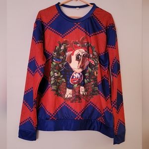 Christmas Sweater NY Islanders Hockey Pug Ugly Holiday Christmas Longsleeve Sz L